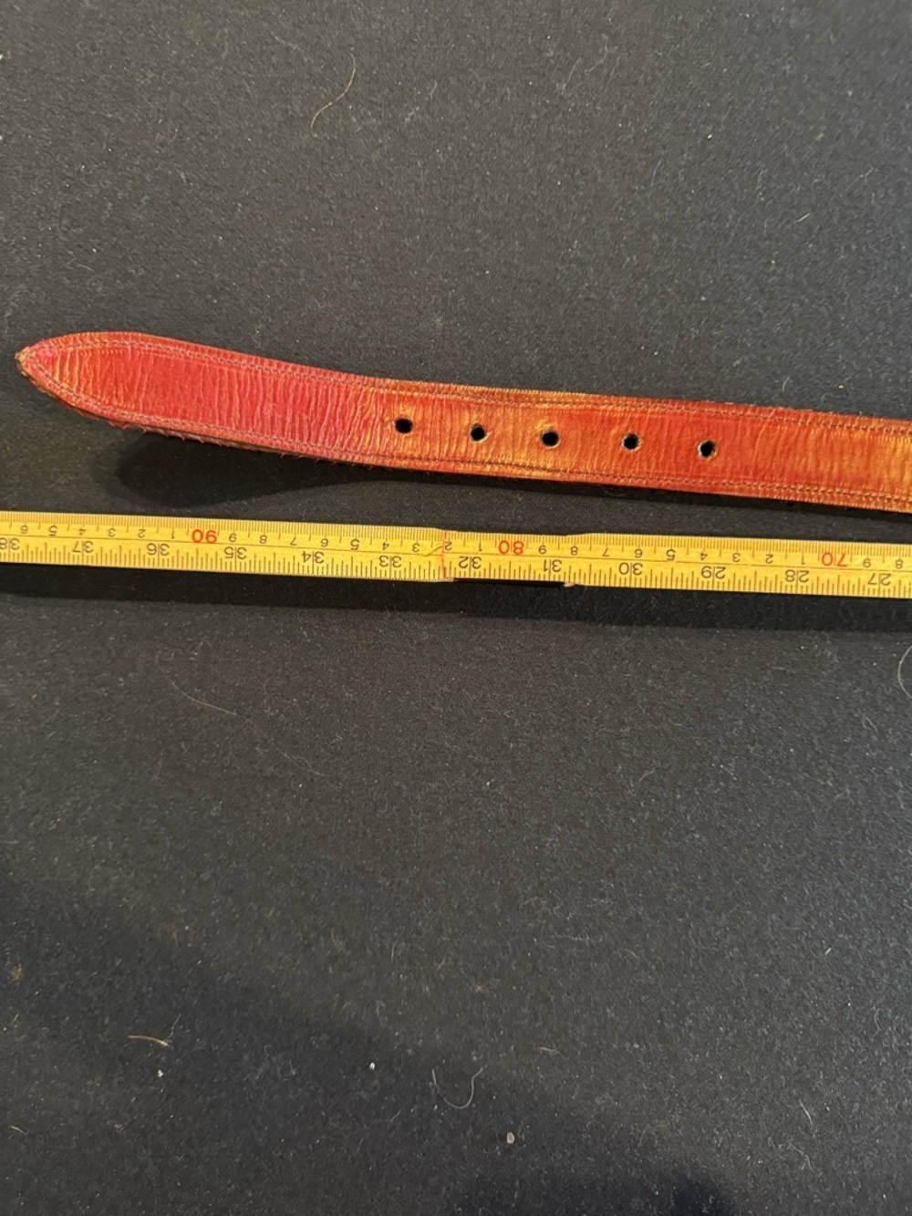 Italian Red Snakeskin Textured Leather Belt with Brass Buckle Sz M - Picture 4 of 10